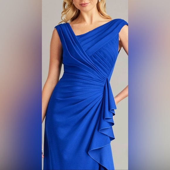 NWOT Tadashi Shoji BOS24245L - Cap Sleeve Ruffle Detail Dress Royal blue sz S - Picture 5 of 10